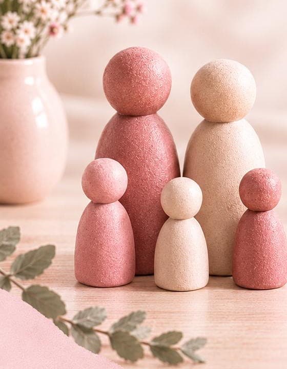 Figuras de madera representando una familia